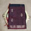 Kora Silk Cotton Saree – Black Body with Wine Red Border, Checked Zari & Floral Buttas