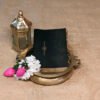 Kora Silk Cotton Saree – Black with Floral Butta and Golden Zari Border