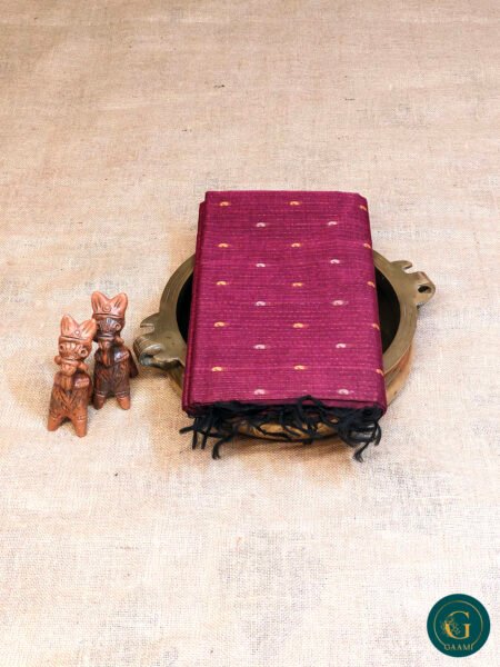 Handloom Cotton Saree – Magenta with Zari Lines and Mango Buttas