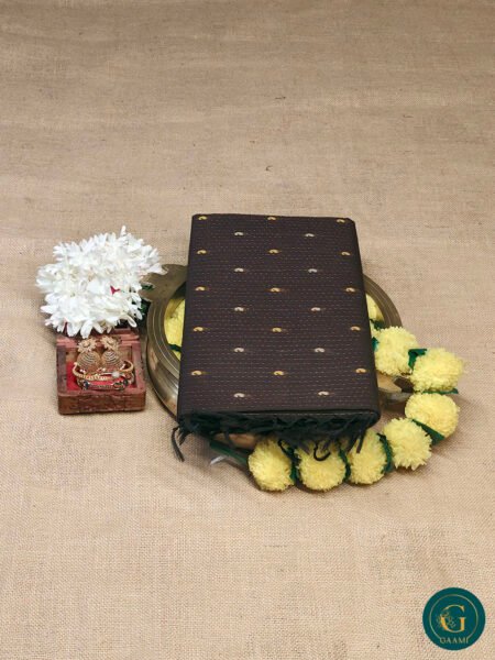 Handloom Cotton Saree – Coffee Brown with Zari Lines and Mango Buttas