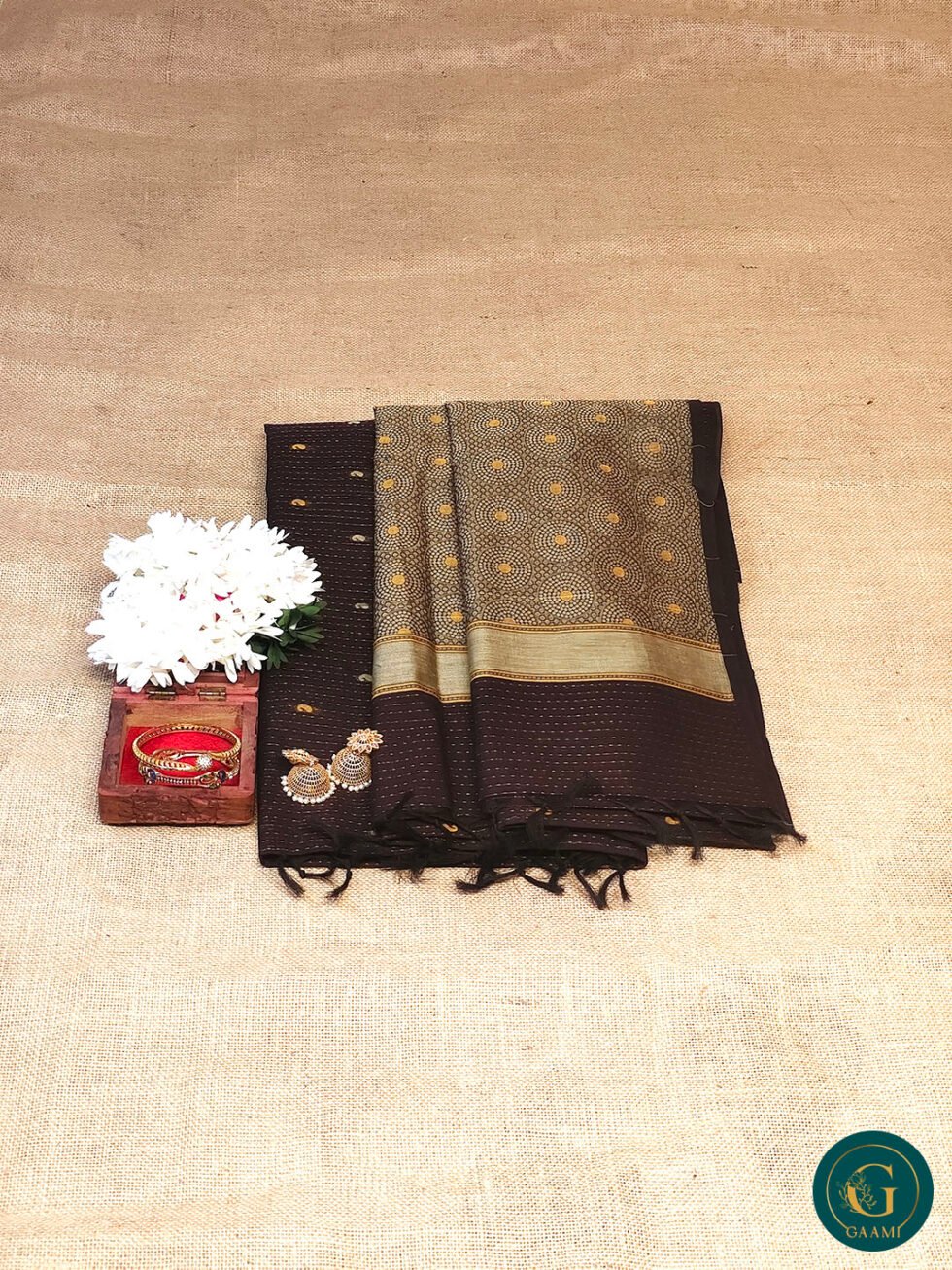 Handloom Cotton Saree – Coffee Brown with Zari Lines and Mango Buttas