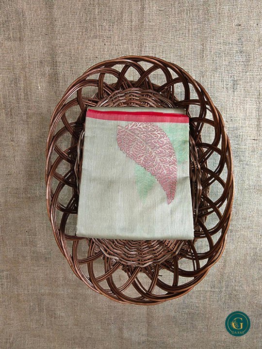 Kora Silk Cotton Saree in a soft sandal color