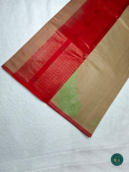 Kora Silk Cotton Saree in a soft sandal color
