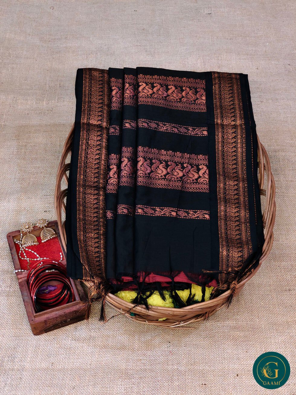 Kalyani Cotton Saree – Red with Black Border