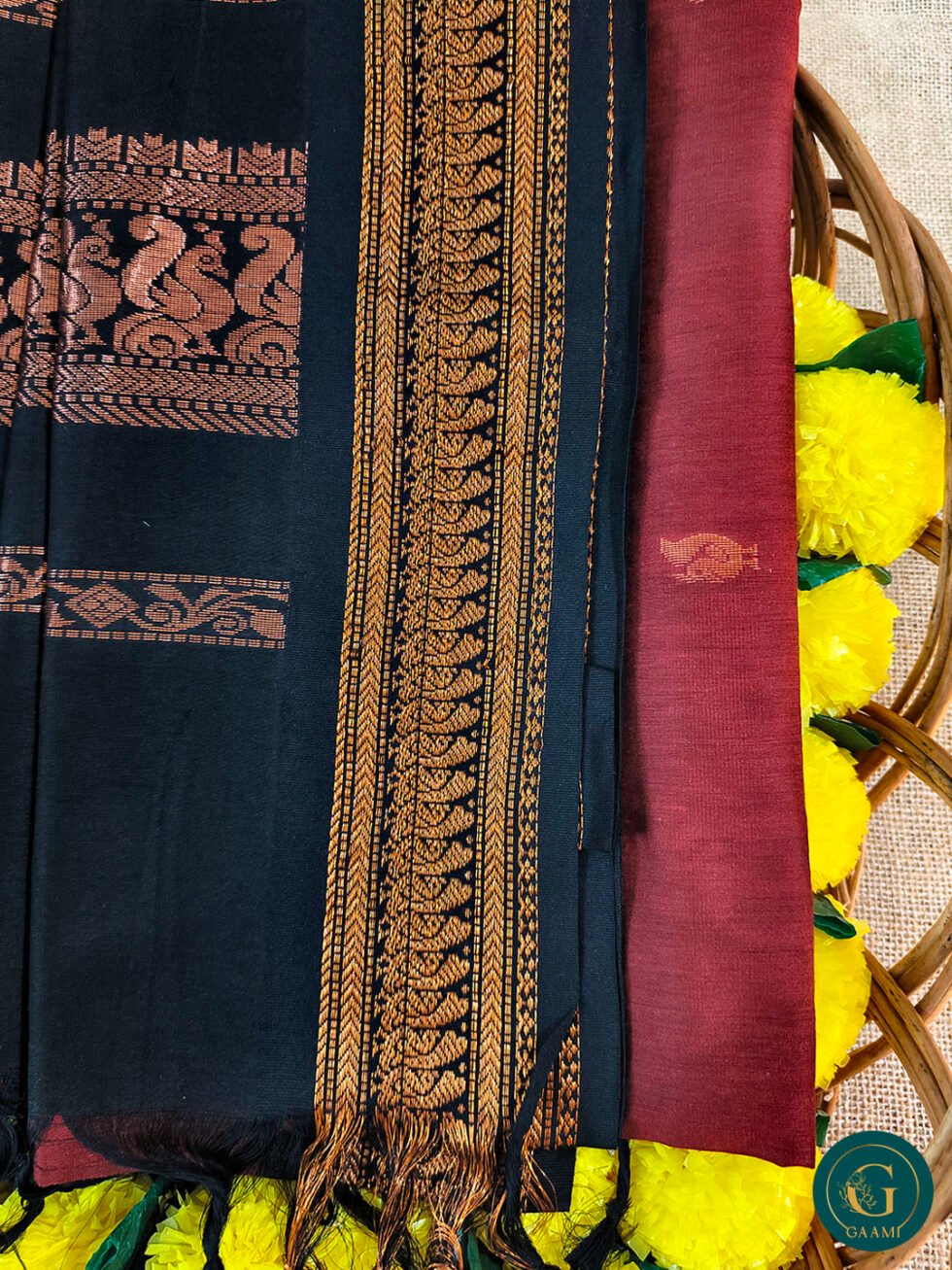 Kalyani Cotton Saree – Red with Black Border