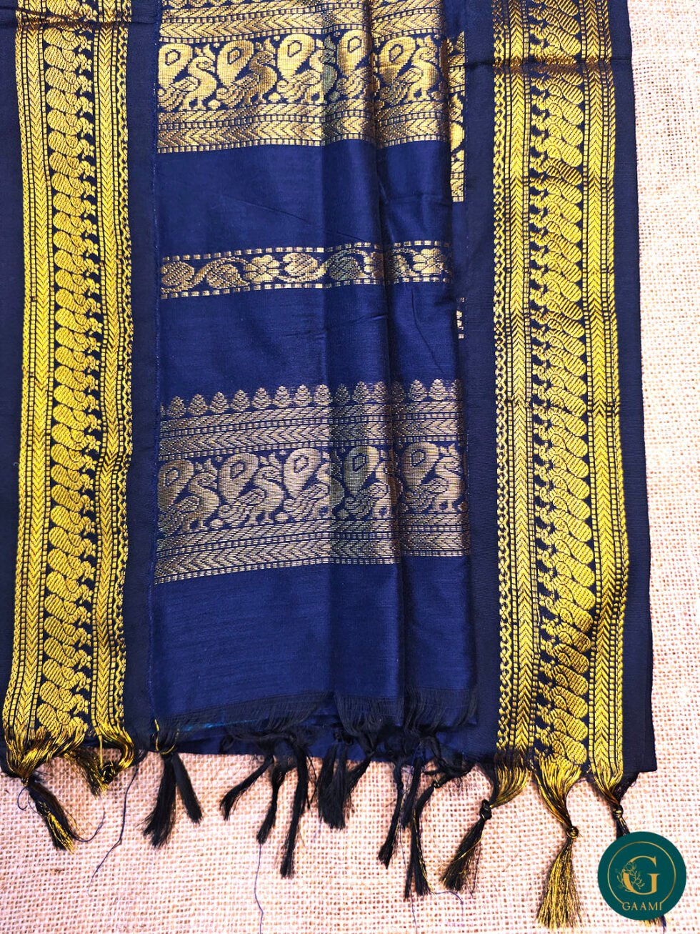 Kalyani Cotton Saree – Blue with Navy Blue Border