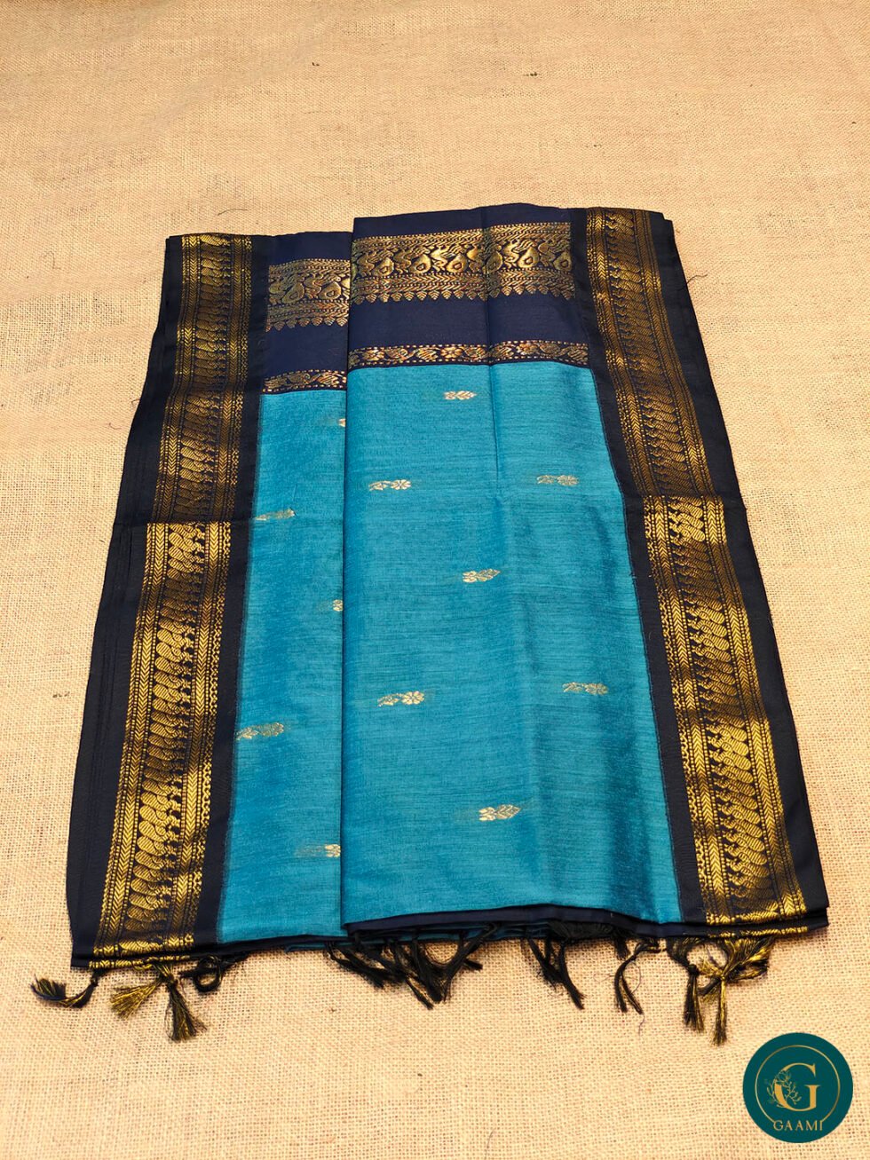 Kalyani Cotton Saree – Blue with Navy Blue Border
