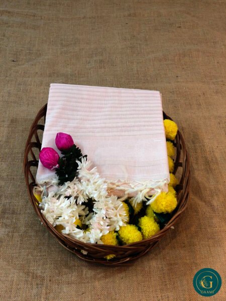 Handloom Cotton Saree – Soft Rose with Silver Zari