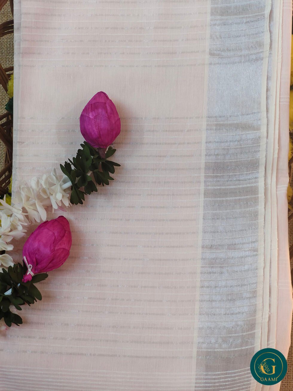 Handloom Cotton Saree – Soft Rose with Silver Zari