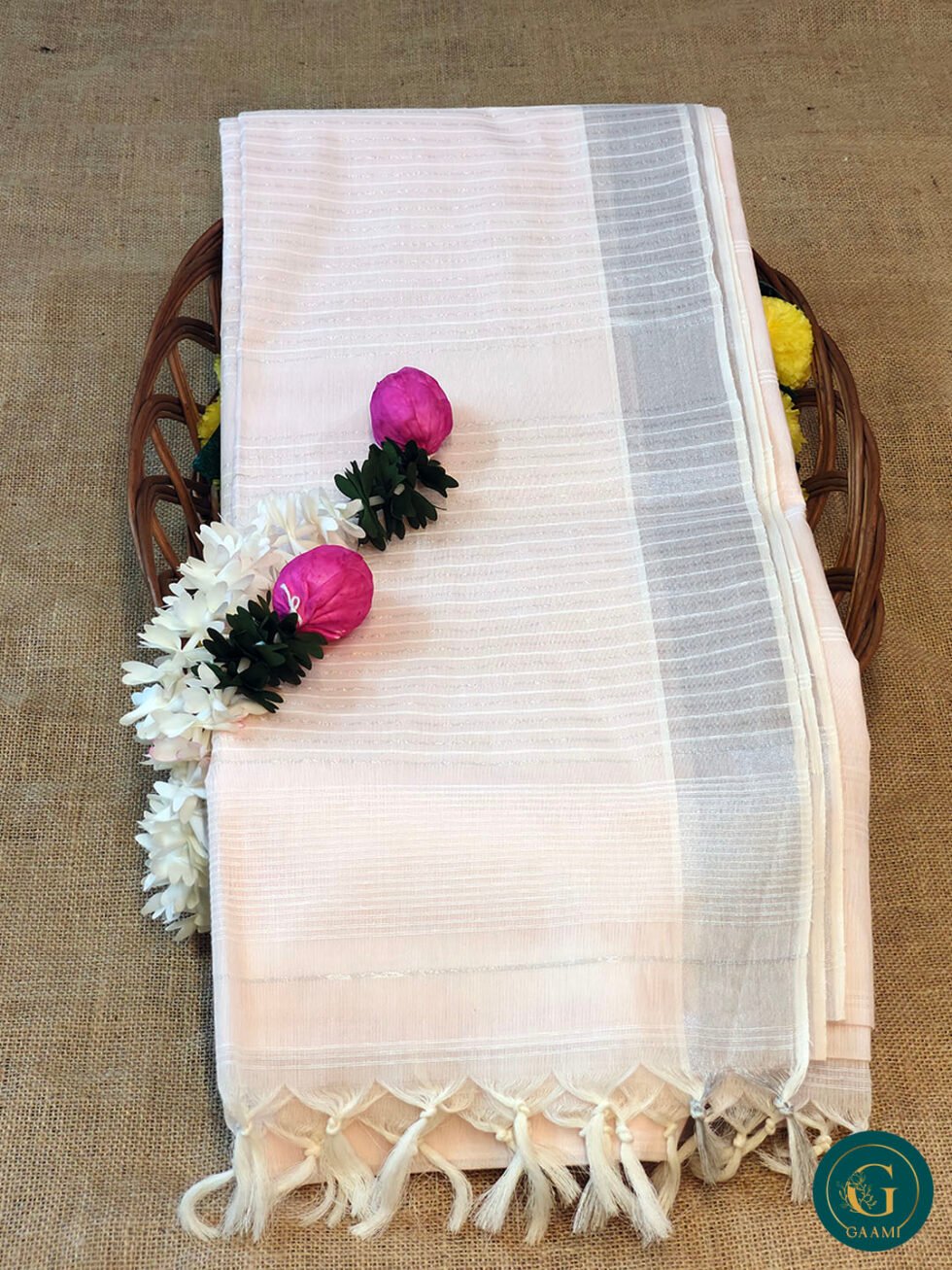 Handloom Cotton Saree – Soft Rose with Silver Zari