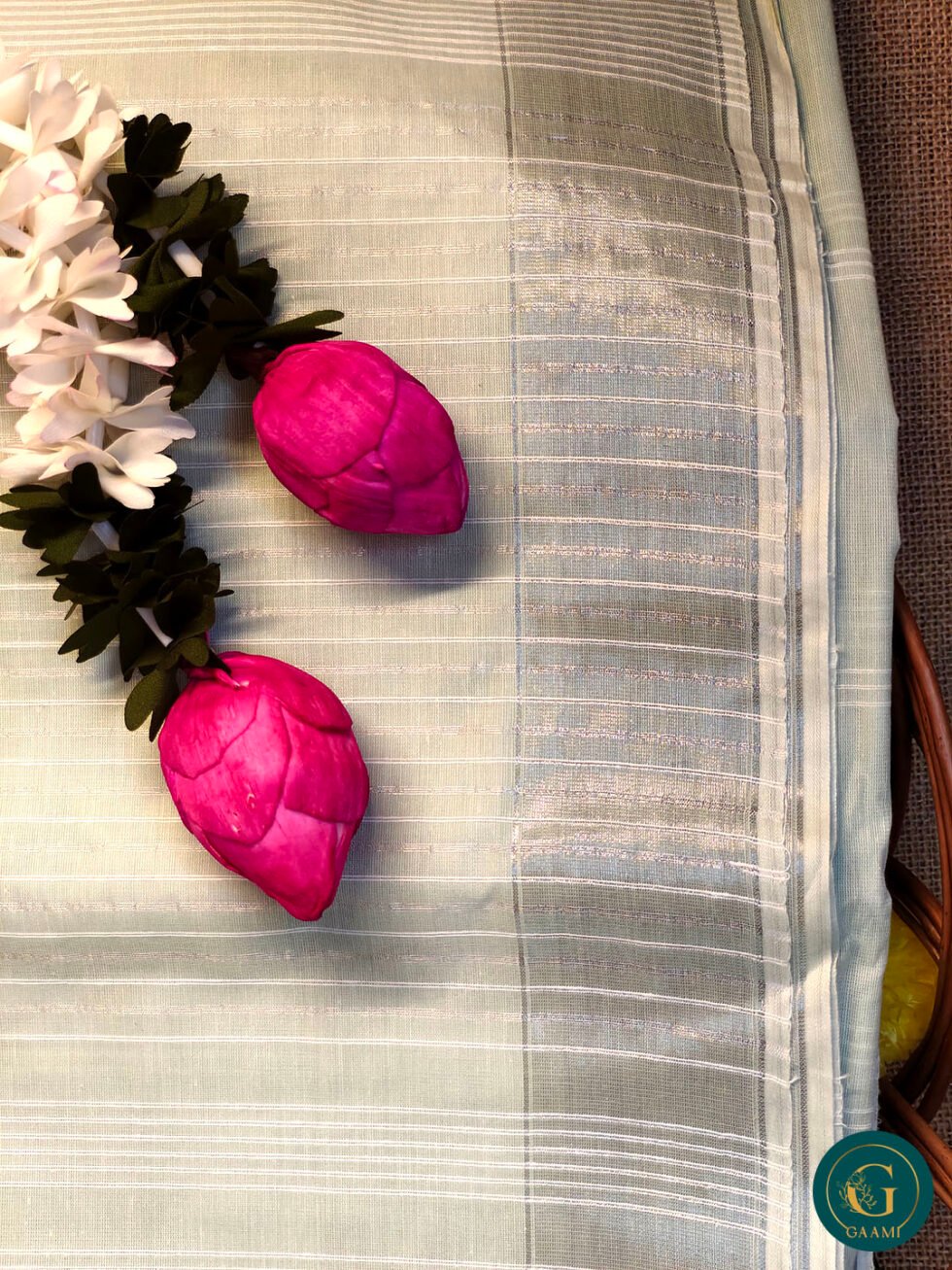 Handloom Cotton Saree – Soft Bluish White with Silver Zari