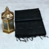 Bhagalpuri Cotton Saree – Black Body with White Thread Work & Gold Zari Pallu