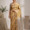 Butter Silk Saree in Yellow Color with Golden Zari Butta and Golden Border