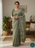 Mulmul Cotton Saree in Moss Green Colour