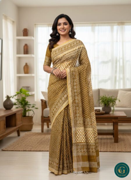 Mulmul Cotton Saree in Turmeric Yellow Colour