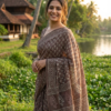 Mulmul Cotton Saree in Brown Colour
