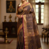 Cotton Handloom Saree in Brown with Pink Double Shade & Thread Work