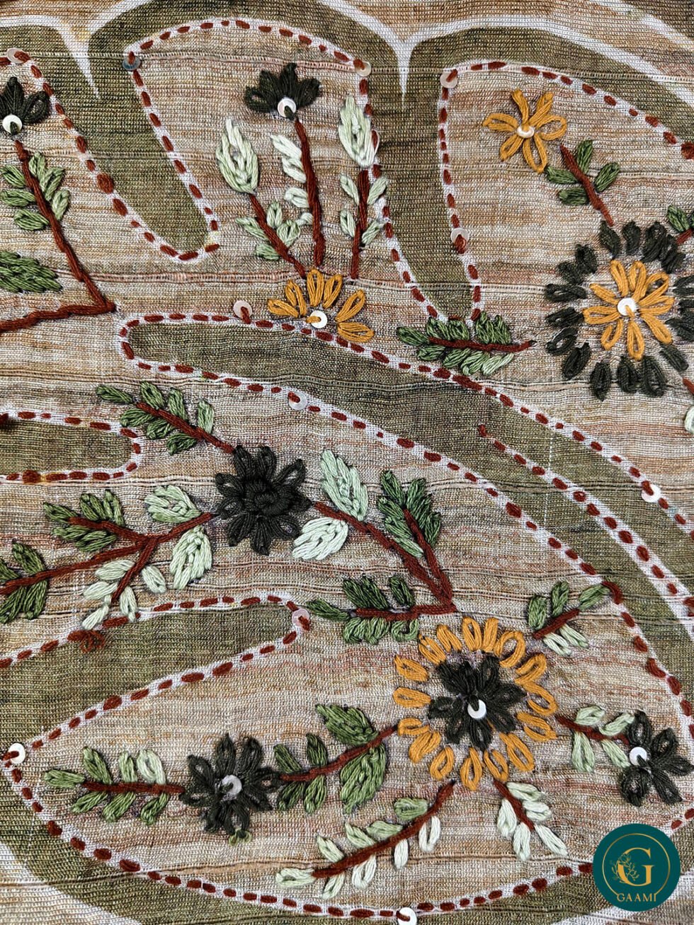 Semi Tussar Silk Saree in Soft Olive Green with Elegant Thread Work