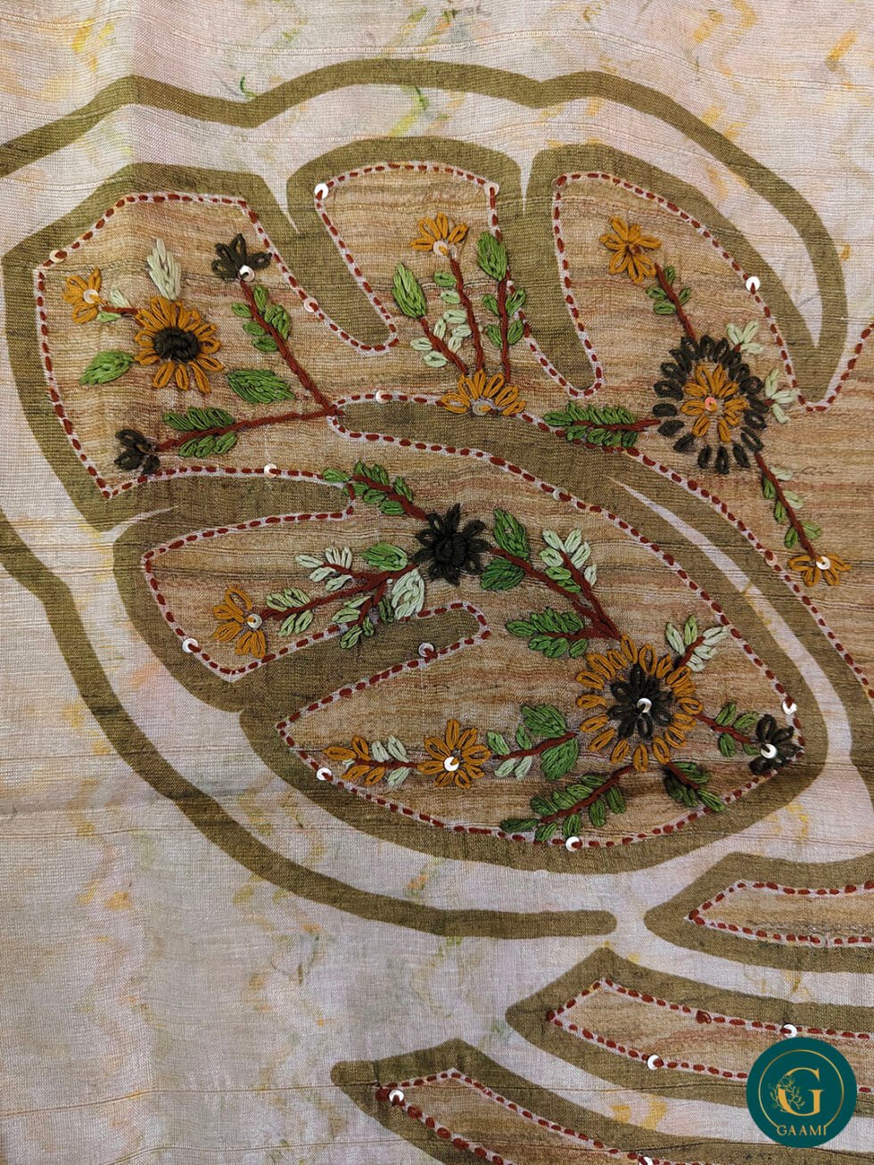 Semi Tussar Silk Saree in Soft Olive Green with Elegant Thread Work