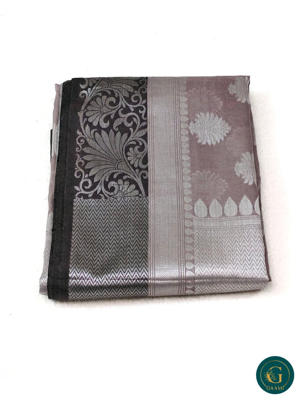 Semi Tussar Silk Saree in Soft Brown with Silver Zari and Coffee Brown Border