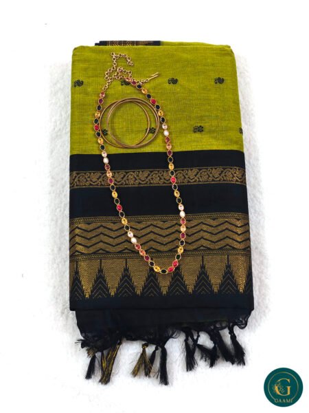 Kalyani Cotton Saree in Green with Black Border