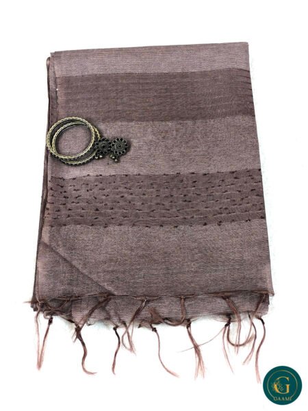 Bhagalpuri Cotton Saree in Brown Color with Thread Work