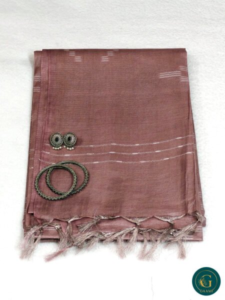 Bhagalpuri Cotton Tissue Saree in Rose Gold Color with Thread Work