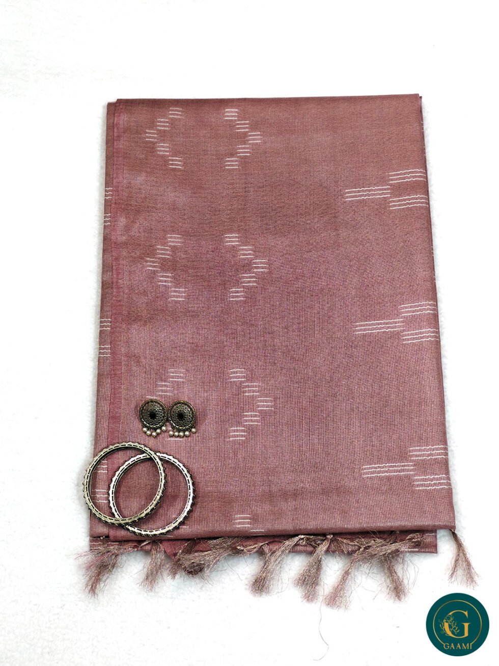 Bhagalpuri Cotton Tissue Saree in Rose Gold Color with Thread Work