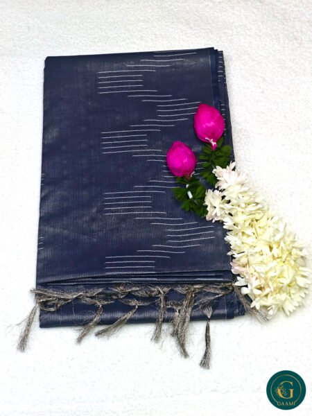 Bhagalpuri Cotton Tissue Saree in Navy Blue Color with Thread Work
