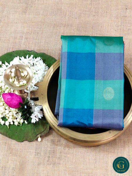 Pure Soft Silk Saree with Checks in Hues of Blue