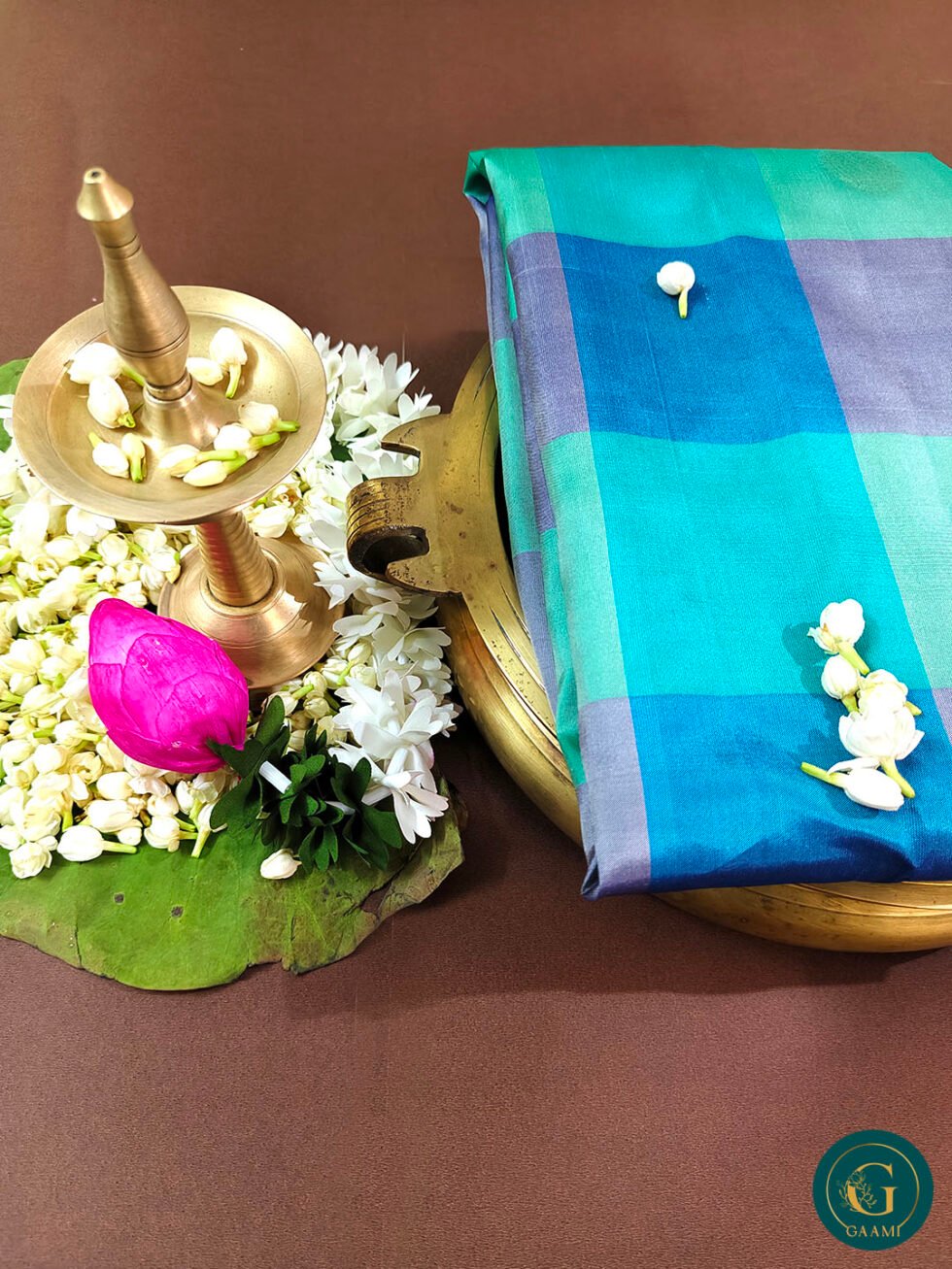 Pure Soft Silk Saree with Checks in Hues of Blue