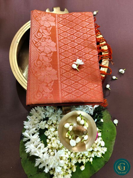 Pure Soft Silk Saree in Brown with Orange Border