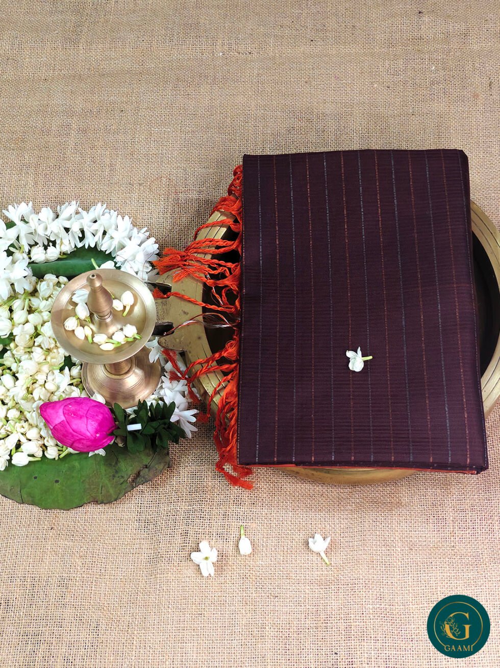 Pure Soft Silk Saree in Brown with Orange Border