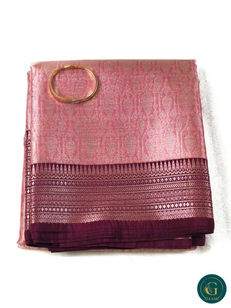 Fancy Tissue Saree in Rose Gold with Maroon Border
