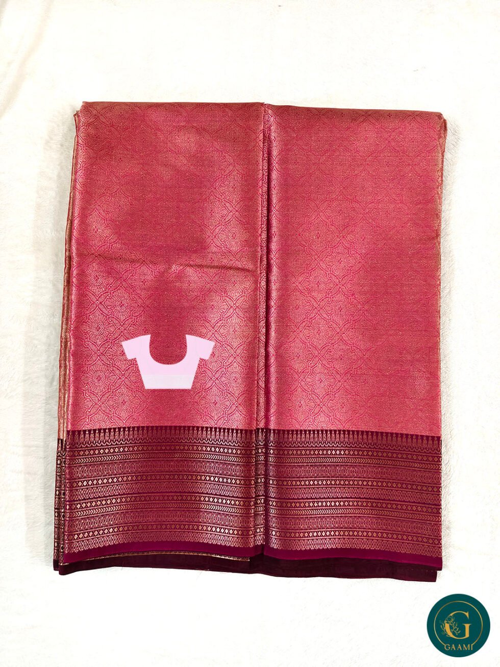 Fancy Tissue Saree in Rose Gold with Maroon Border