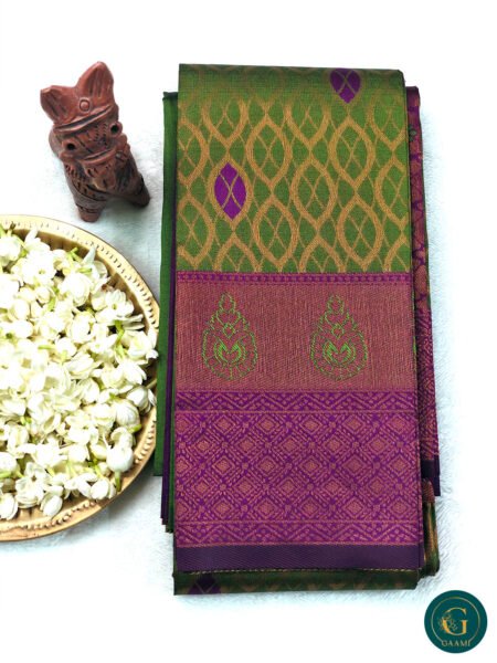 Kubera Pattu Saree in Green with Magenta Border