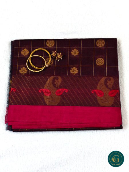 Checked Cotton in Maroon Colour with Zari