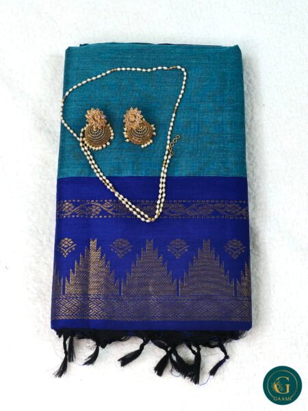 Kalyani Cotton Saree in Blue with Royal Blue Border