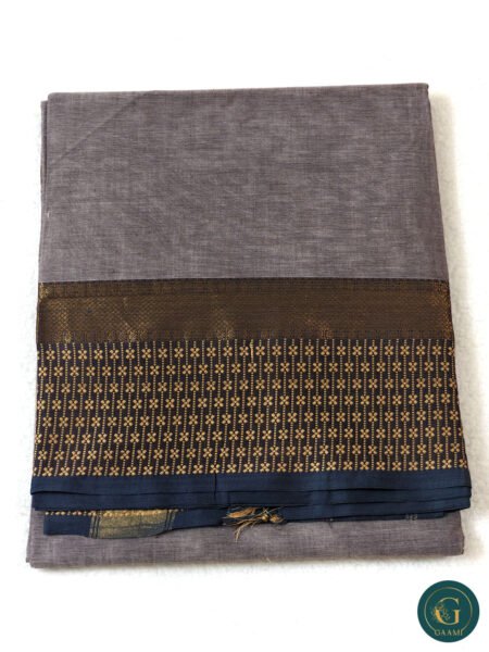 Cotton Handloom Saree in Light Grey with Dark Grey Border & Thread Work