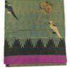 Cotton Handloom Saree in Green with Temple Border & Thread Work