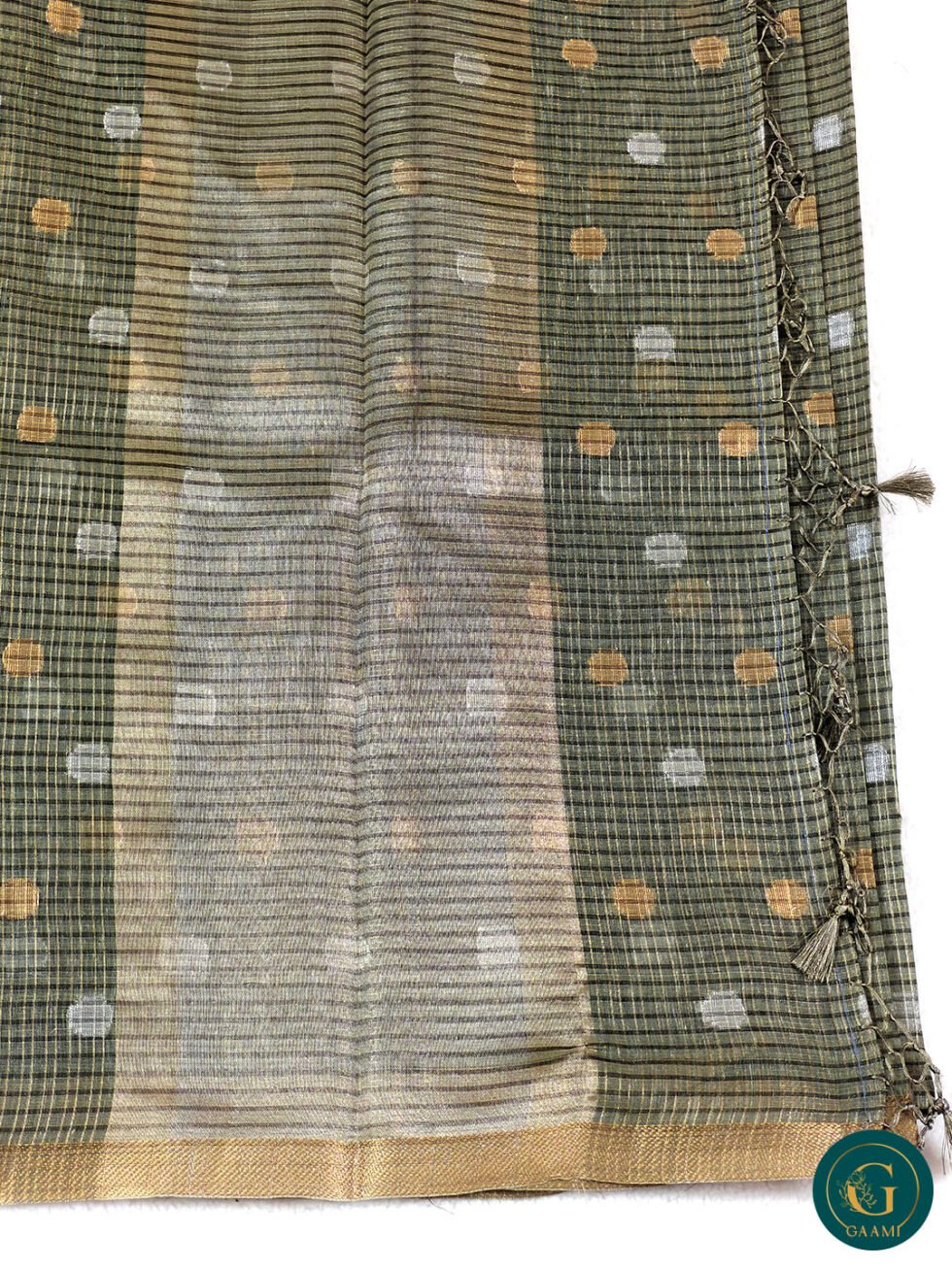 Semi Tussar Saree in Sage Green Colour with Zari and Golden Border