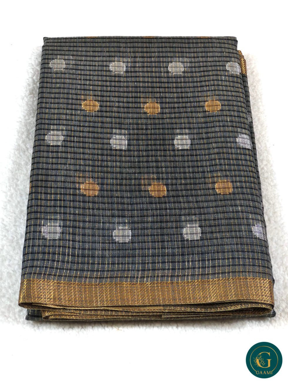 Semi Tussar Saree in Grey Colour with Zari and Golden Border