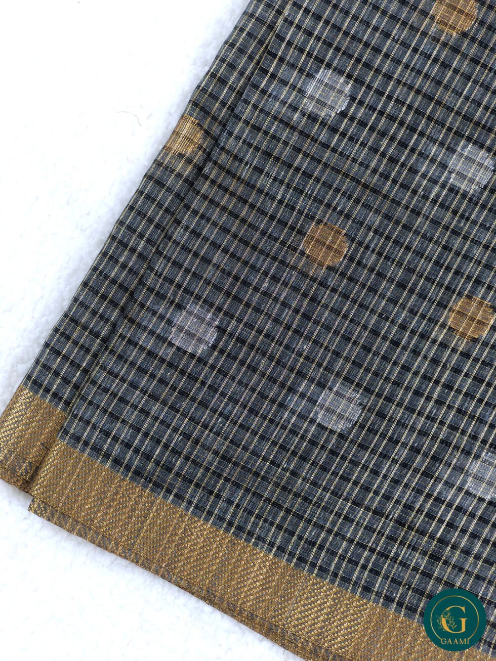 Semi Tussar Saree in Grey Colour with Zari and Golden Border
