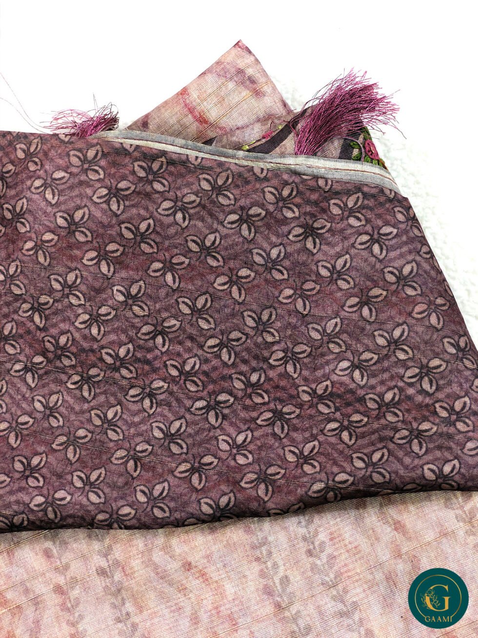 Semi Tussar Saree in Purple Colour with French Knot Embroidery