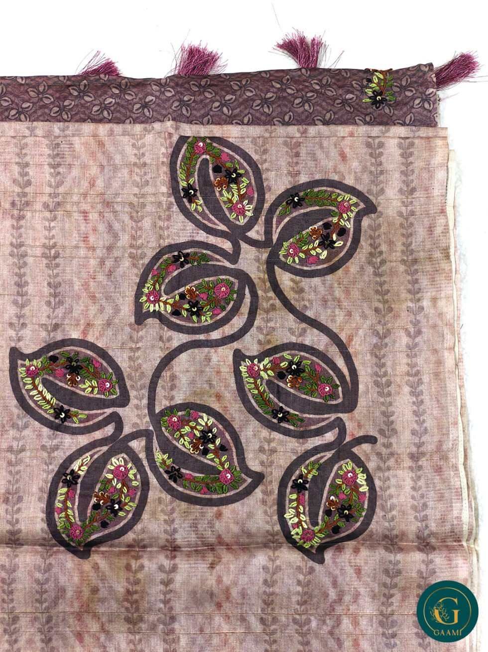 Semi Tussar Saree in Purple Colour with French Knot Embroidery