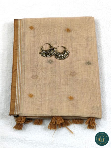 Semi Chanderi Saree in Yellow Colour with Thread Work