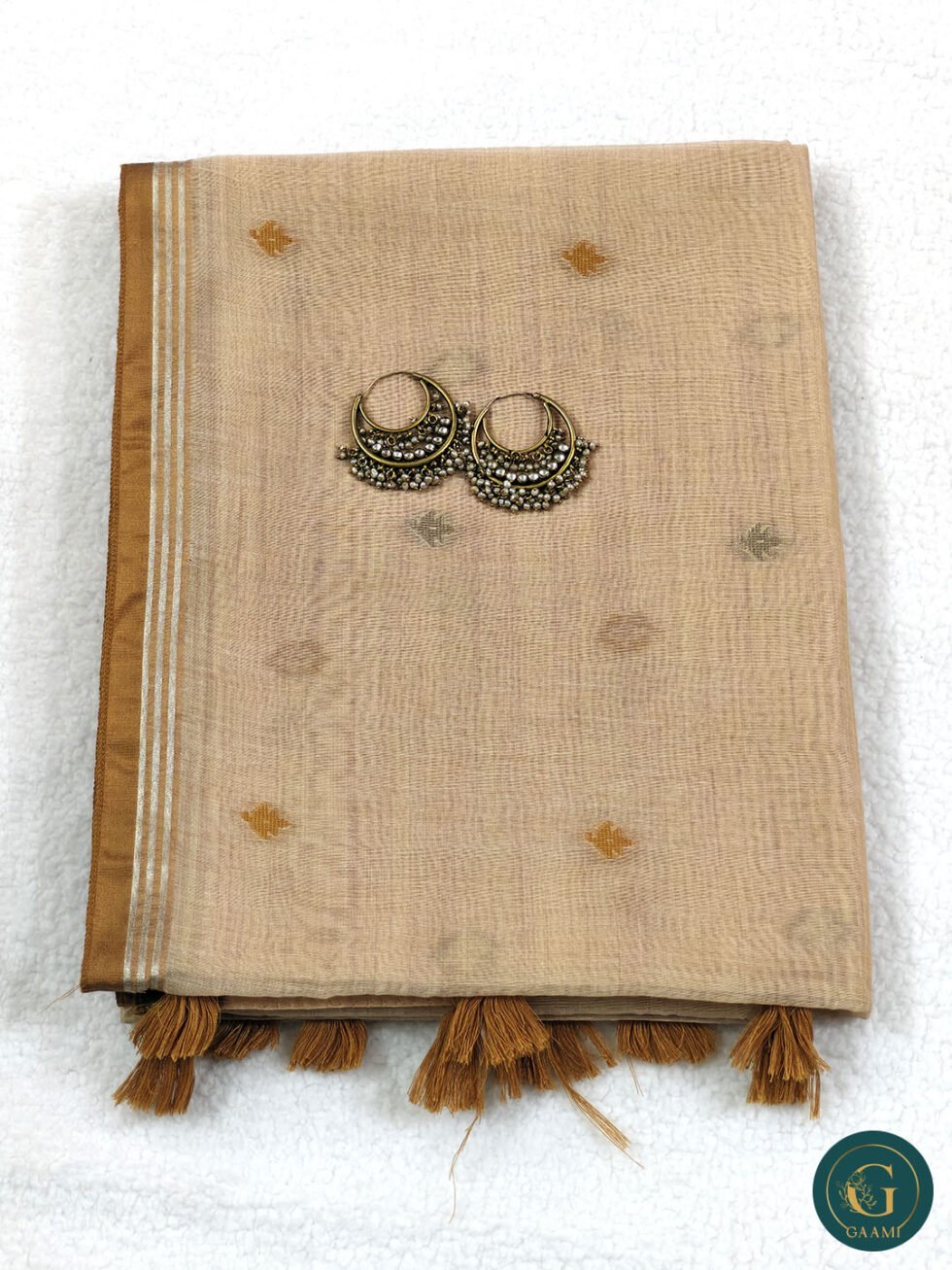 Semi Chanderi Saree in Yellow Colour with Thread Work