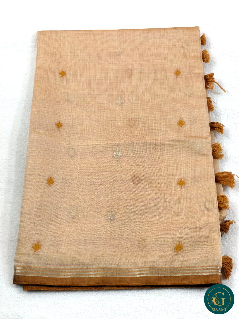 Semi Chanderi Saree in Yellow Colour with Thread Work