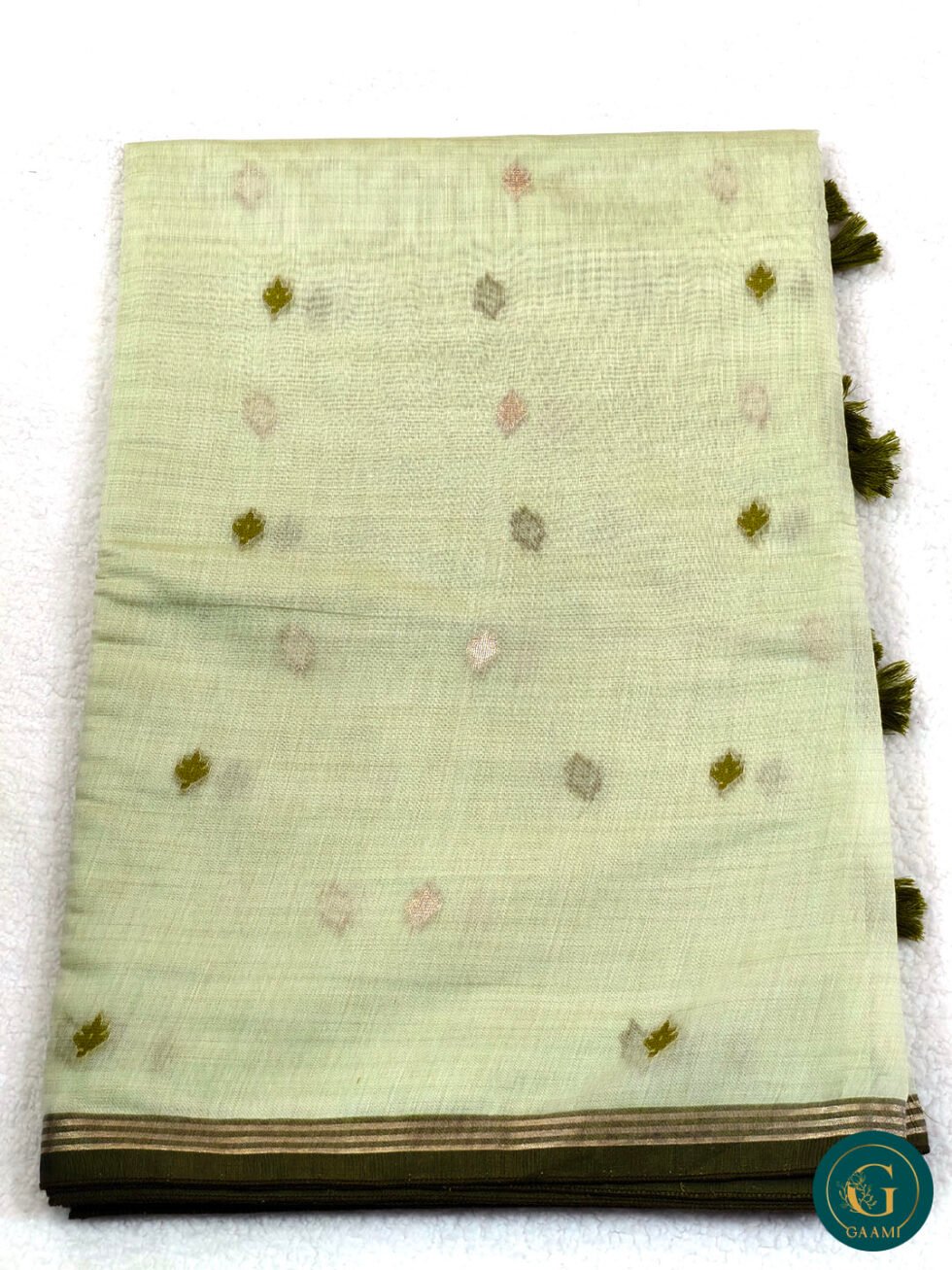 Semi Chanderi Saree in Pista Green Colour with Thread Work