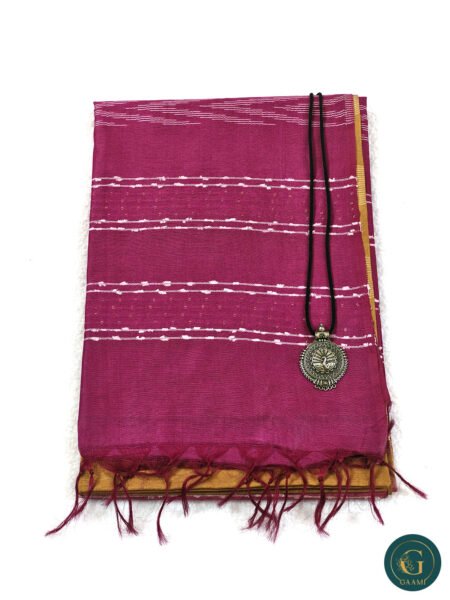 Bhagalpuri Cotton Saree in Magenta and Yellow Double shade with thread work